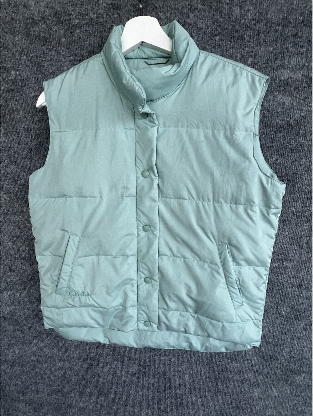 Cabelas Vest Womens S Mint Green 550 Premier Northern Goose Down Puffer Jacket.